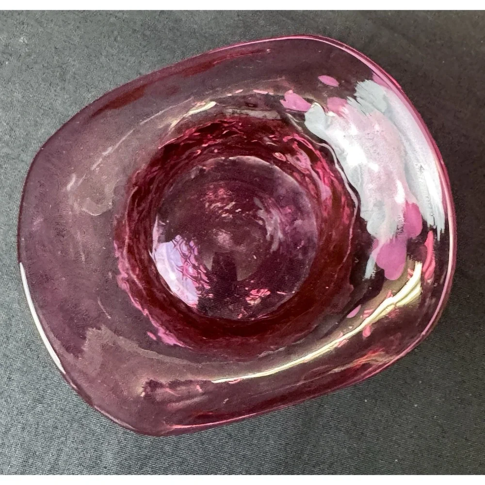 Vintage Cranberry Red Art Glass Hat Vase 3.5